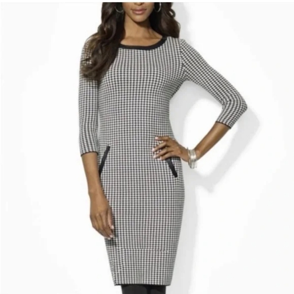 Lauren Ralph Lauren Womens   Knee-length Houndstooth Black White Dress Size XS - Picture 9 of 9